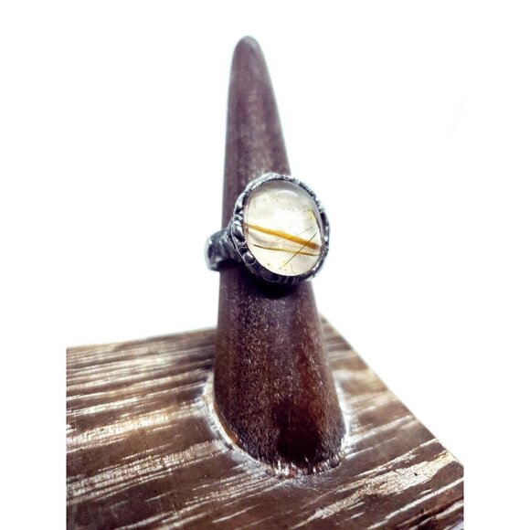 Gold rutilated quartz crystal Ring handmade - Picture 7 of 12